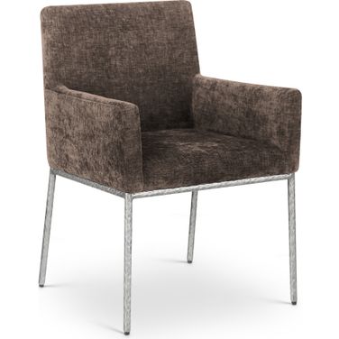 Reeves Chenille Fabric Dining Chair Set of 2 In Brown and Brushed Silver