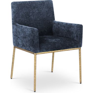 Reeves Chenille Fabric Dining Chair Set of 2 In Navy and Brushed Brass