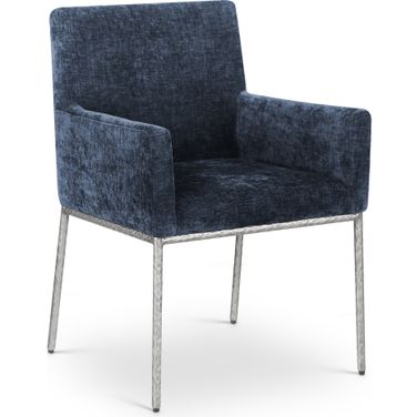 Reeves Chenille Fabric Dining Chair Set of 2 In Navy and Brushed Silver