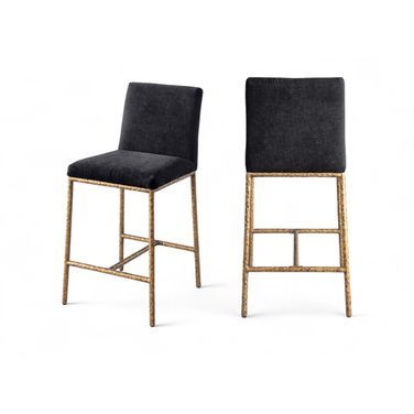 Reeves Chenille Fabric Upholstered Counter Stool Set of 2 In Black and Brushed Gold