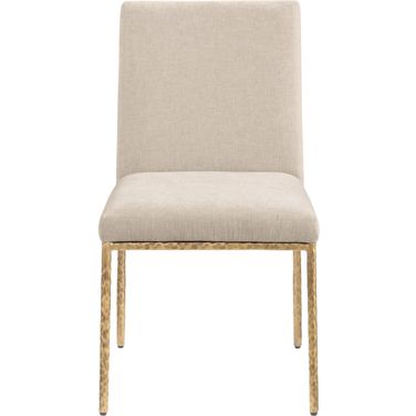 Reeves Chenille Fabric Upholstered Dining Side Chair Set of 2 In Beige and Brushed Brass