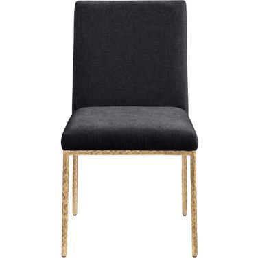 Reeves Chenille Fabric Upholstered Dining Side Chair Set of 2 In Black and Brushed Brass