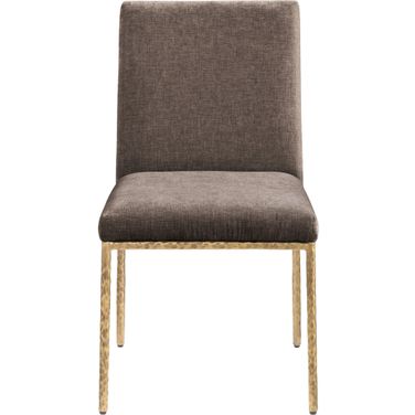 Reeves Chenille Fabric Upholstered Dining Side Chair Set of 2 In Brown and Brushed Brass