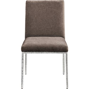 Reeves Chenille Fabric Upholstered Dining Side Chair Set of 2 In Brown and Brushed Silver