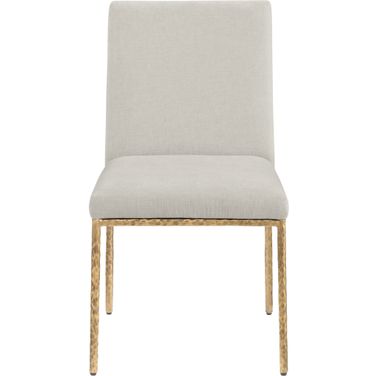 Reeves Chenille Fabric Upholstered Dining Side Chair Set of 2 In Cream and Brushed Brass