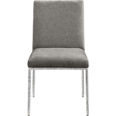 Reeves Chenille Fabric Upholstered Dining Side Chair Set of 2 In Grey and Brushed Silver