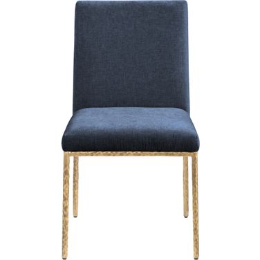 Reeves Chenille Fabric Upholstered Dining Side Chair Set of 2 In Navy and Brushed Brass