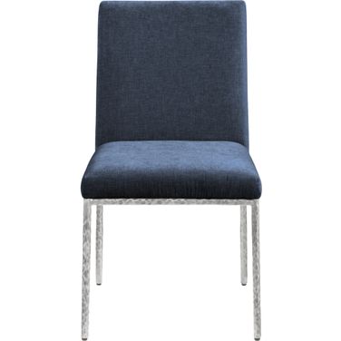 Reeves Chenille Fabric Upholstered Dining Side Chair Set of 2 In Navy and Brushed Silver