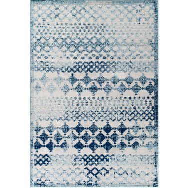 Reflect Ivory and Blue Giada Abstract Diamond Moroccan Trellis 8x10 Indoor/Outdoor Area Rug