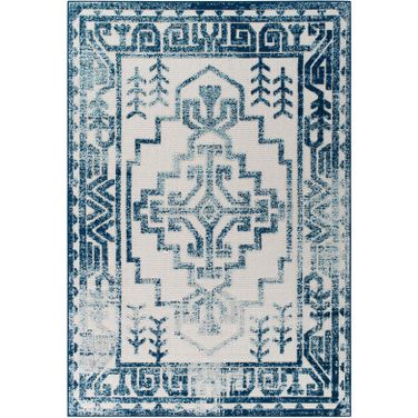 Reflect Ivory and Blue Nyssa Distressed Geometric Southwestern Aztec 8x10 Indoor/Outdoor Area Rug