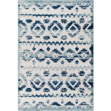 Reflect Ivory and Blue Takara Abstract Diamond Moroccan Trellis 8x10 Indoor and Outdoor Area Rug
