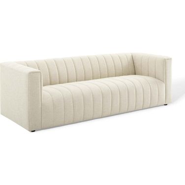 Reflection Channel Tufted Upholstered Fabric Sofa In Beige