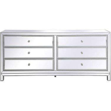 Reflexion 72 Inch Mirrored Six Drawer Chest In Antique Silver