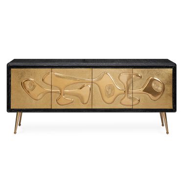 Reform Credenza In Brass and Ebonized Oak