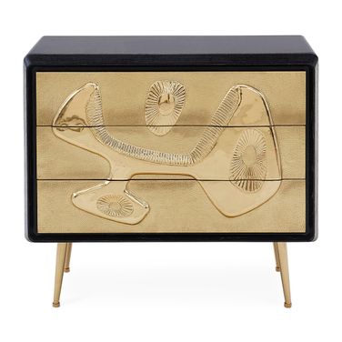Reform Three-Drawer Chest In Brass and Ebonized Oak