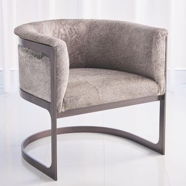 Regan Barrel Chair With Grey Hair On Hide Antique Gunmetal In Gray