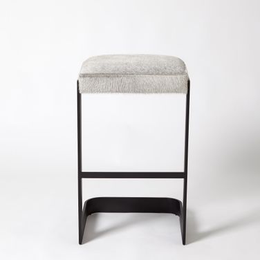 Regan High Bar Stool With Grey Hair On Hide Graphite In Black