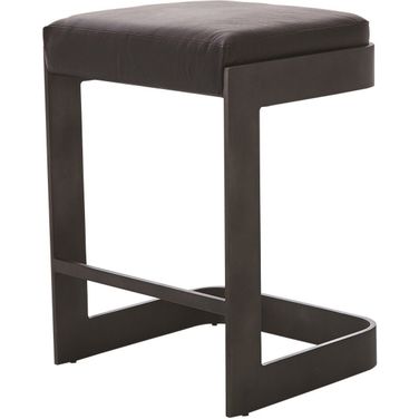Regan Low Bar Stool With Black Leather In Graphite