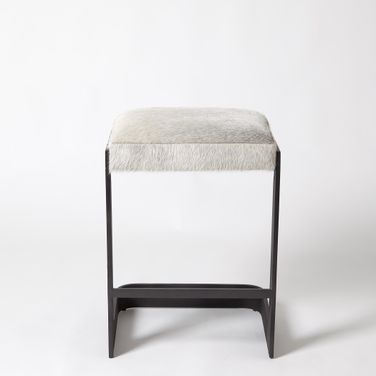 Regan Low Bar Stool With Grey Hair On Hide Graphite In Black