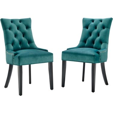 Regent Tufted Performance Velvet Dining Side Chairs Set of 2 In Teal