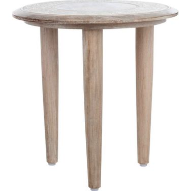 Rehnuma White Wash Carved Side Table