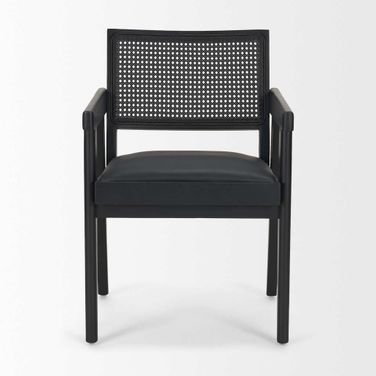 Reid Framed Dining Armchair with Cane and Fabric In Black