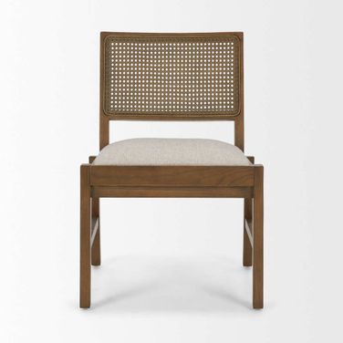 Reid Framed Dining Chair  Set Of 2 with Cane and Fabric In Brown and Cream
