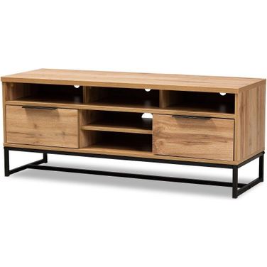Baxton Studio Reid Modern And Contemporary Industrial Oak Finished Wood And Black Metal 2-Drawer Tv Stand