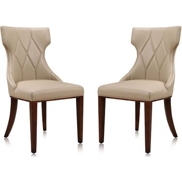 Reine Faux Leather Dining Chair (Set of 2) in Cream and Walnut