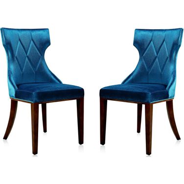 Reine Velvet Dining Chair (Set of 2) in Cobalt Blue and Walnut