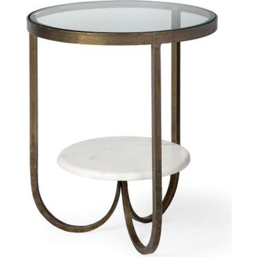 Reinhardt Ii 20 Inch Round Glass Top Metal And Marble Detail Side Table