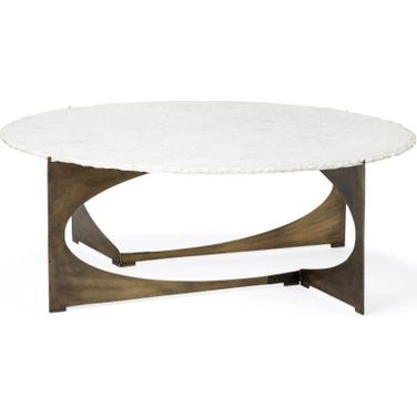 Reinhold 49 Inch Round White Marble Top Gold Metal Base Coffee Table