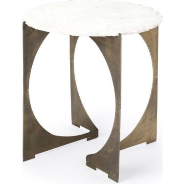 Reinhold Ii Round Live-Edge Marble Top And Gold Metal Base End Table