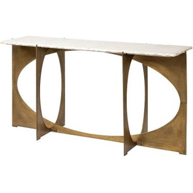 Reinhold Iv White Marble Top Gold Metal Base Console Table