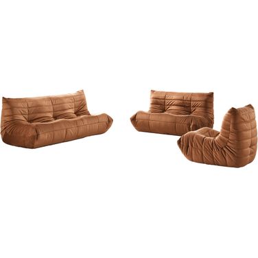 Relax Velvet Upholstered Living Room Set In Cognac