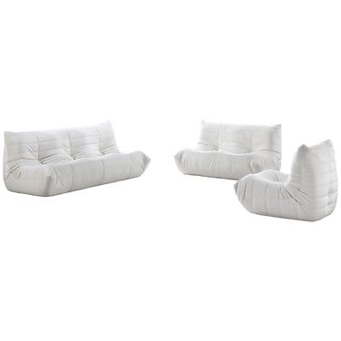 Relax Velvet Upholstered Living Room Set In Cream