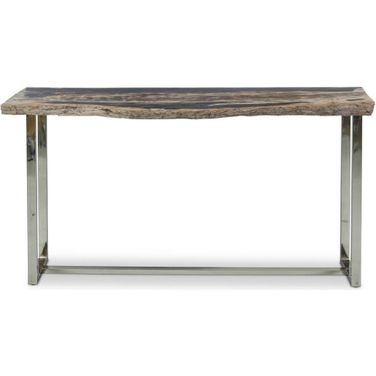 Relique Raw Console In Polished Stainless Steel Frame And Natural Dark Top