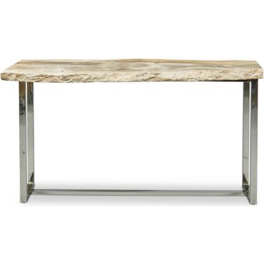 Relique Raw Console In Polished Stainless Steel Frame And Natural Light Top