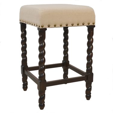 Remick 24 Inch Counter Stool In Espresso and Linen Upholstery