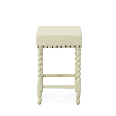 Remick 24 Inch Counter Stool In Vintage White and Linen Upholstery