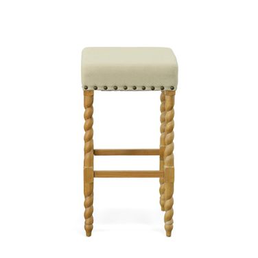 Remick 30 Inch Barstool In Natural Oak and Linen Upholstery