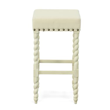 Remick 30 Inch Barstool In Vintage White and Linen Upholstery