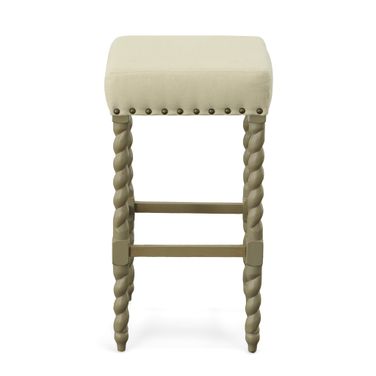 Remick 30 Inch Barstool In Weathered Gray and Linen Upholstery