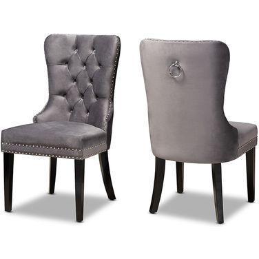 Remy Modern Transitional Grey Velvet Fabric Upholstered Espresso Finished 2-Piece Wood Dining Chair Set