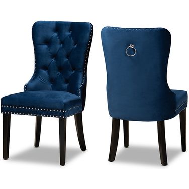 Remy Modern Transitional Navy Blue Velvet Fabric Upholstered Espresso Finished 2-Piece Wood Dining Chair Set