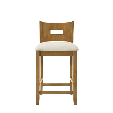 Ren 26 Inch Counter Height Rubberwood Barstool with Fabric Seat In Ivory and Amber Glow