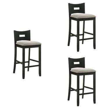 Ren 30 Inch Bar Height Barstool Set of 3 In Fog and Matte Black