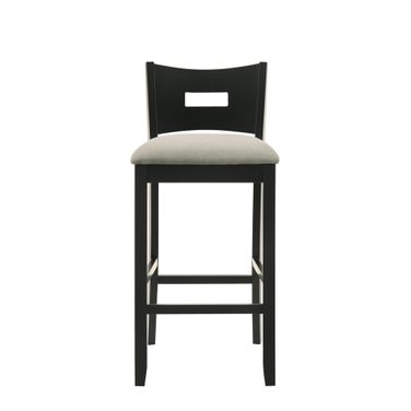 Ren 30 Inch Bar Height Rubberwood Barstool with Fabric Seat In Fog and Matte Black
