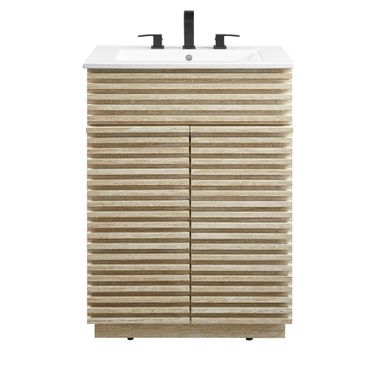 Render 24 Inch Faux Travertine Bathroom Vanity With Sink In White