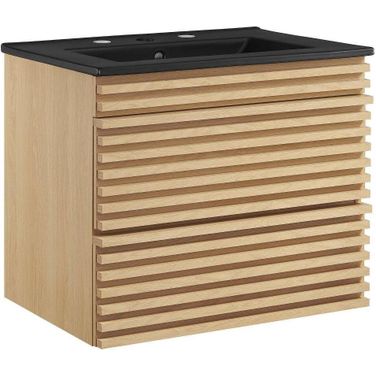 Render 24 Inch Wall Mount Bathroom Vanity In Oak Black